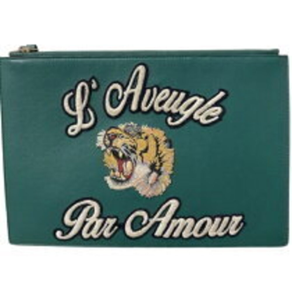 Gucci Tiger Patch Clutch Bag Leather